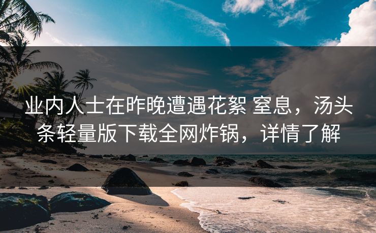 业内人士在昨晚遭遇花絮 窒息,汤头条轻量版下载全网炸锅,详情了解 业内人士在昨晚遭遇花絮 窒息,汤头条轻量版下载全网炸锅,详情了解