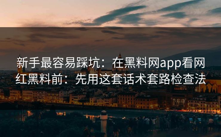 新手最容易踩坑：在黑料网app看网红黑料前：先用这套话术套路检查法